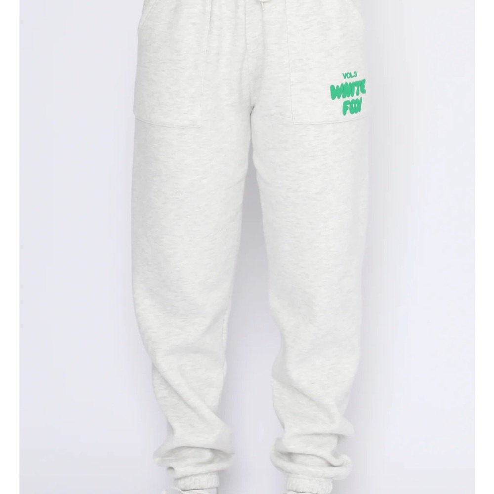 White Fox Offstage Glacier Grey Sweatpants and Hoodie matching set in size XS/S